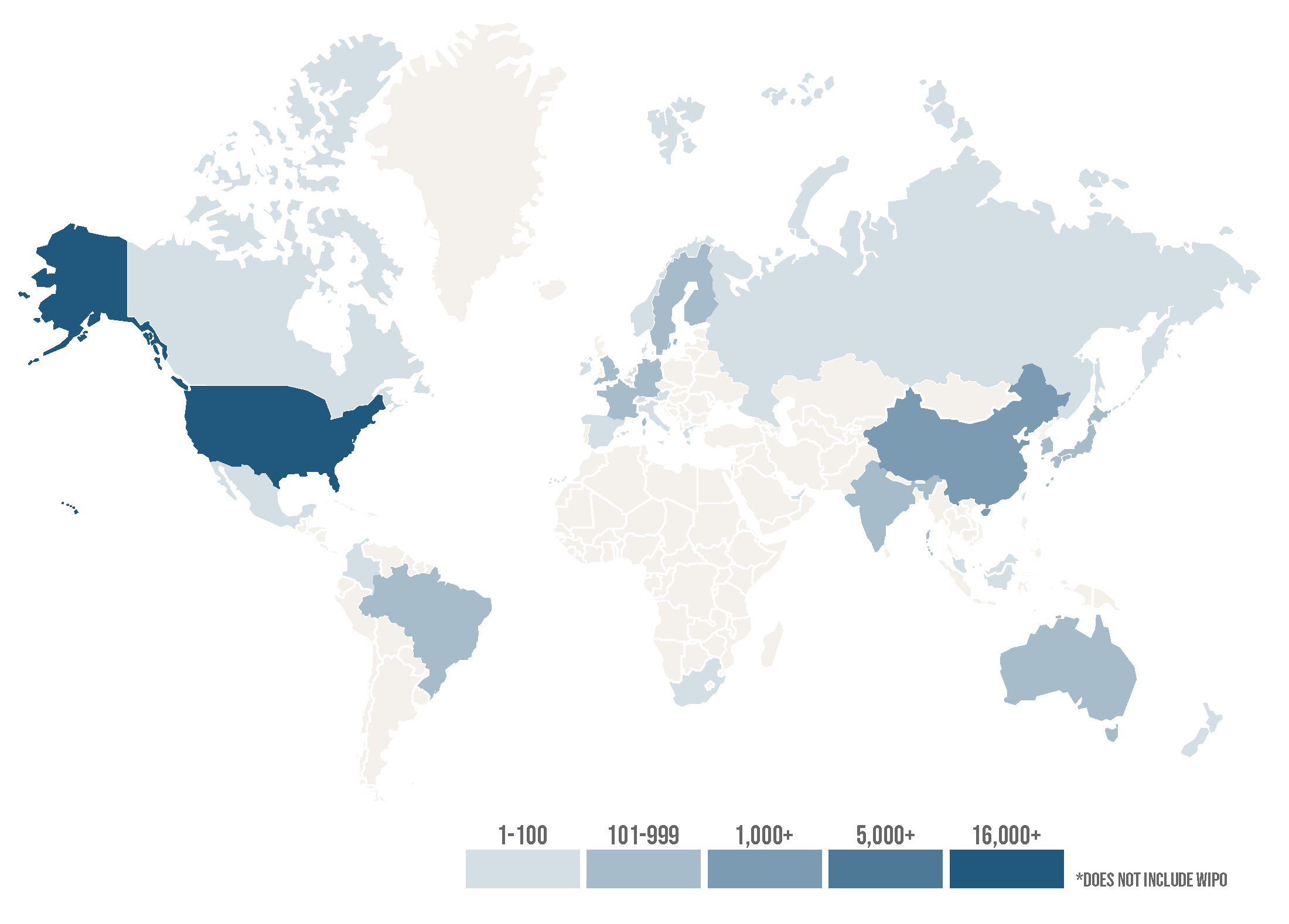Map showing where Alston & Bird files patent applications around the world